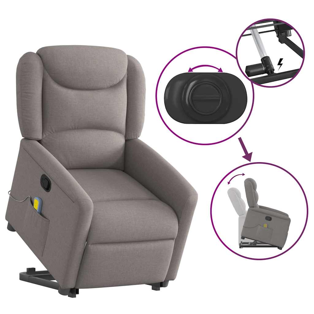 Fauteuil de massage releveur taupe en tissu vidaXL