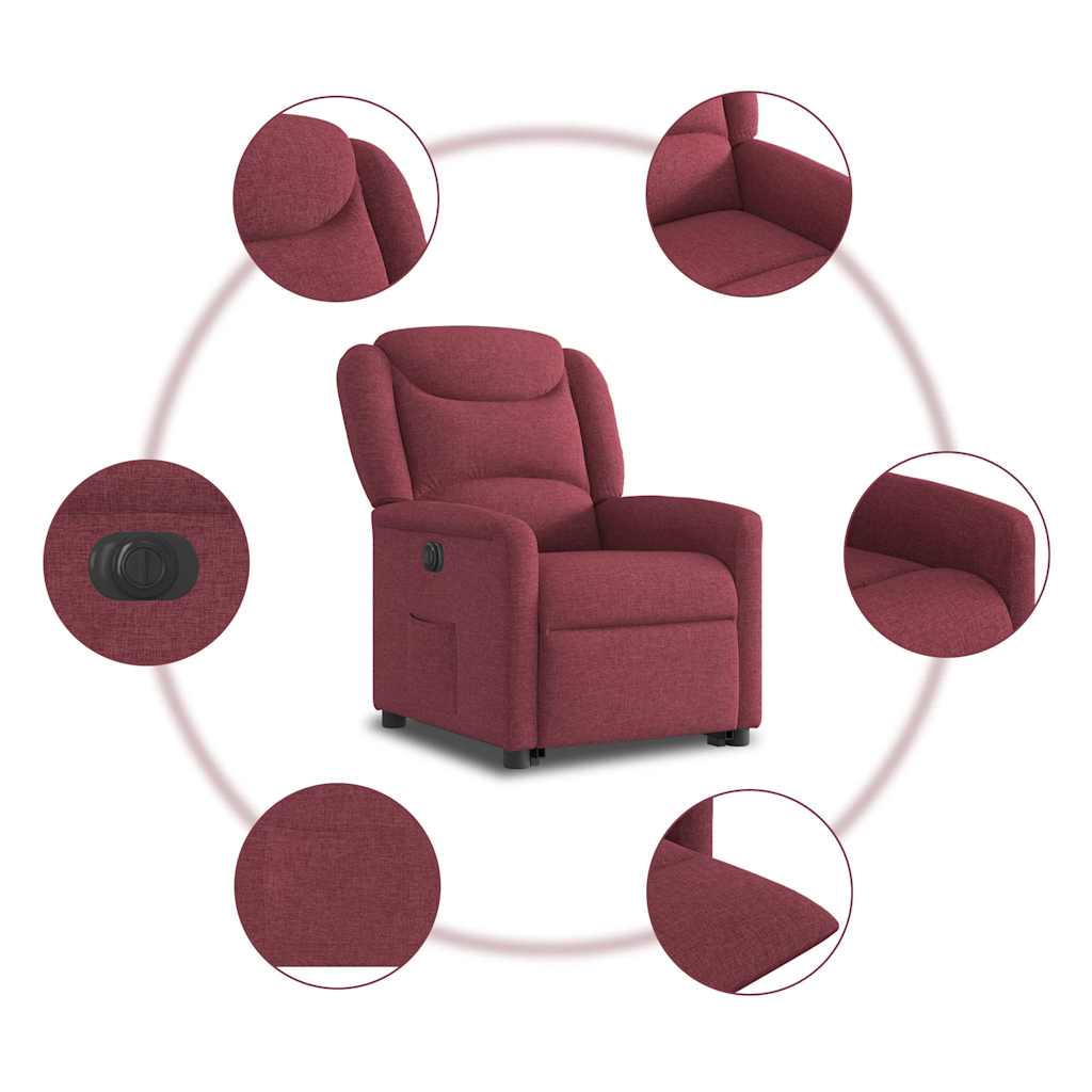 vidaXL Fauteuil releveur électrique rouge bordeaux en tissu