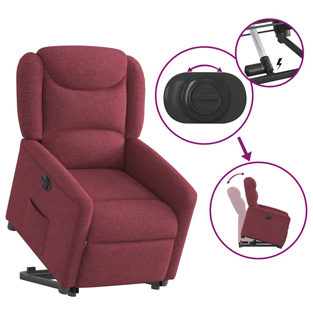 vidaXL Fauteuil releveur électrique rouge bordeaux en tissu