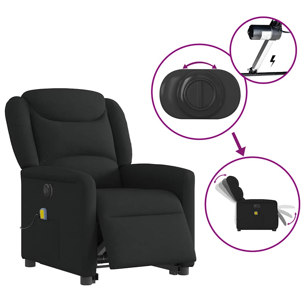 vidaXL Elektrischer Massagesessel mit Aufstehhilfe Schwarz Stoff