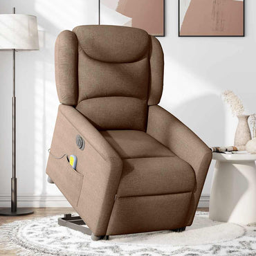 vidaXL Elektrischer Massagesessel mit Aufstehhilfe Braun Stoff