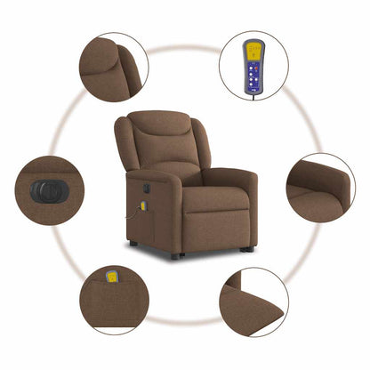 vidaXL Elektrischer Massagesessel mit Aufstehhilfe Braun Stoff