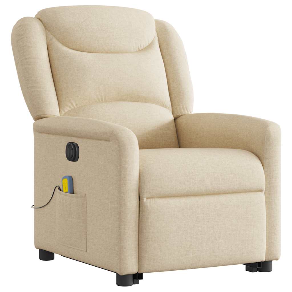vidaXL Elektrischer Massagesessel mit Aufstehhilfe Creme Stoff