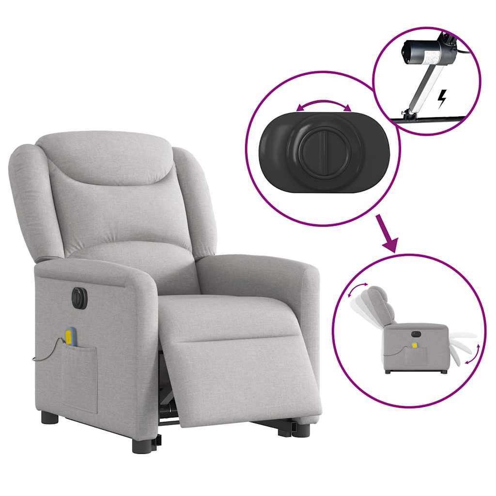vidaXL Fauteuil de massage inclinable et releveur électrique Tissu gris nuage