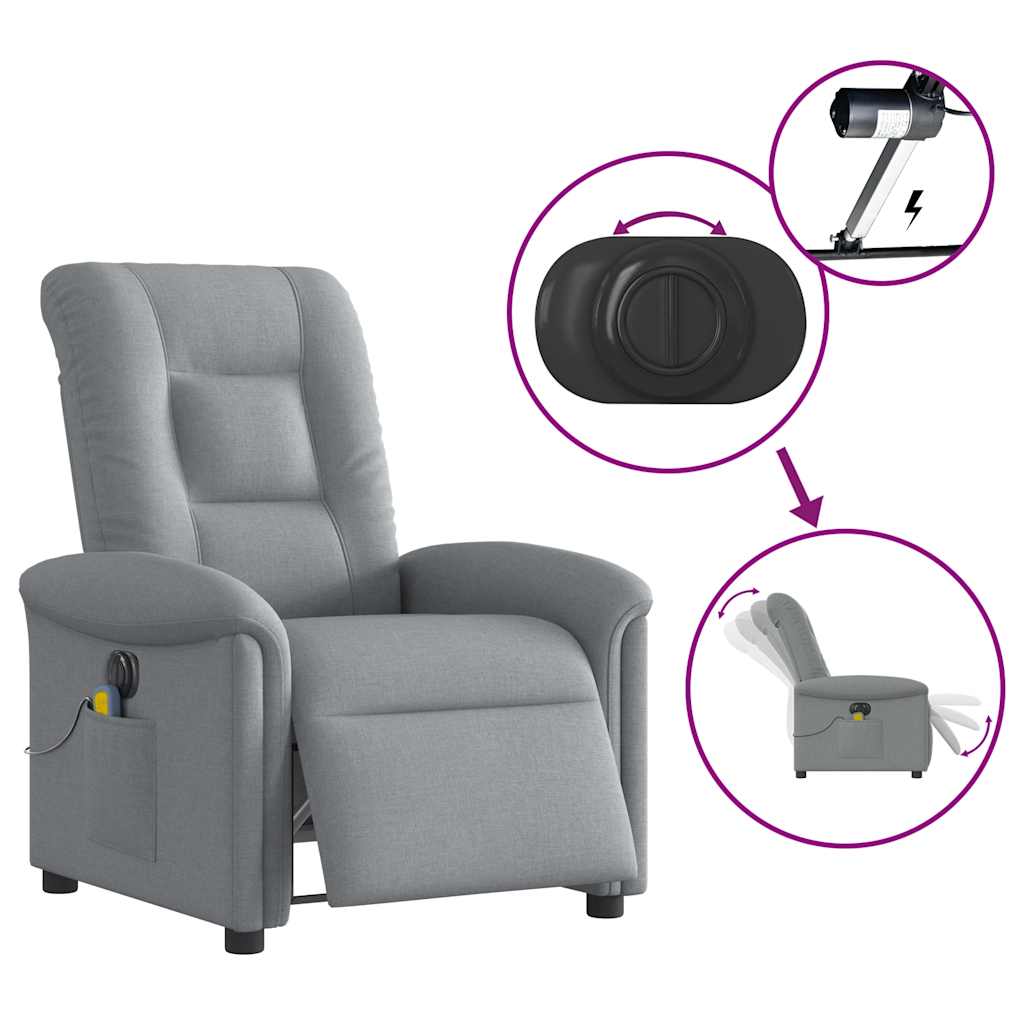 vidaXL Fauteuil de massage électrique Gris clair Tissu