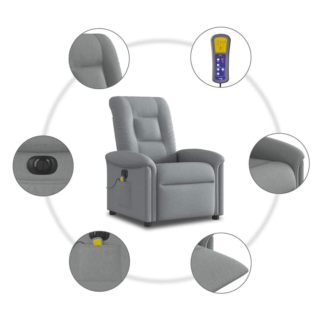 vidaXL Fauteuil de massage électrique Gris clair Tissu
