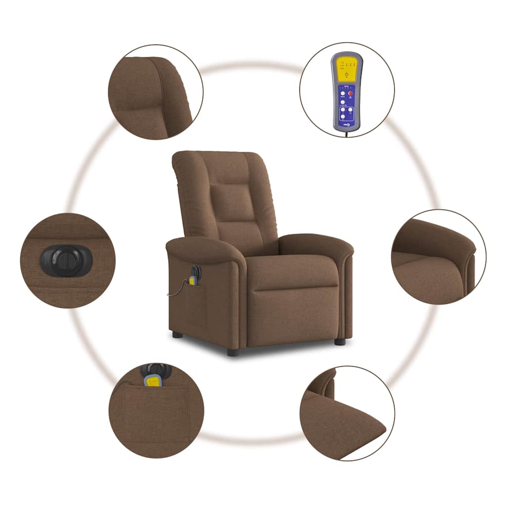 vidaXL Fauteuil de massage électrique marron en tissu