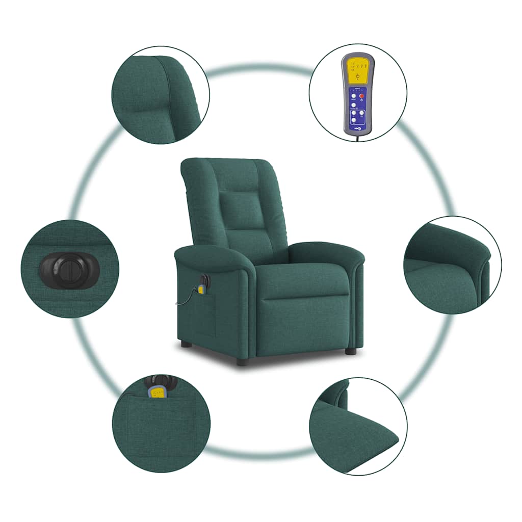 vidaXL Massagesessel Elektrisch Dunkelgrün Stoff