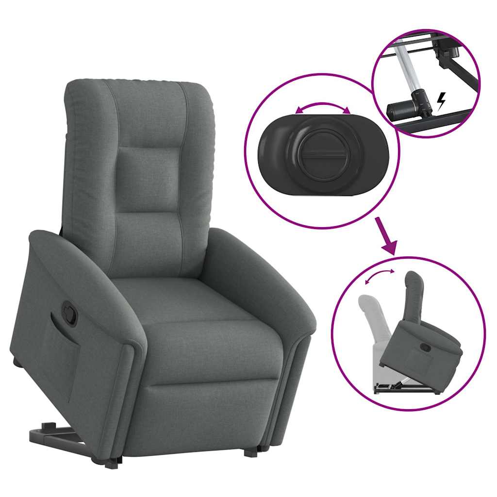 vidaXL Fauteuil relax releveur en tissu gris foncé