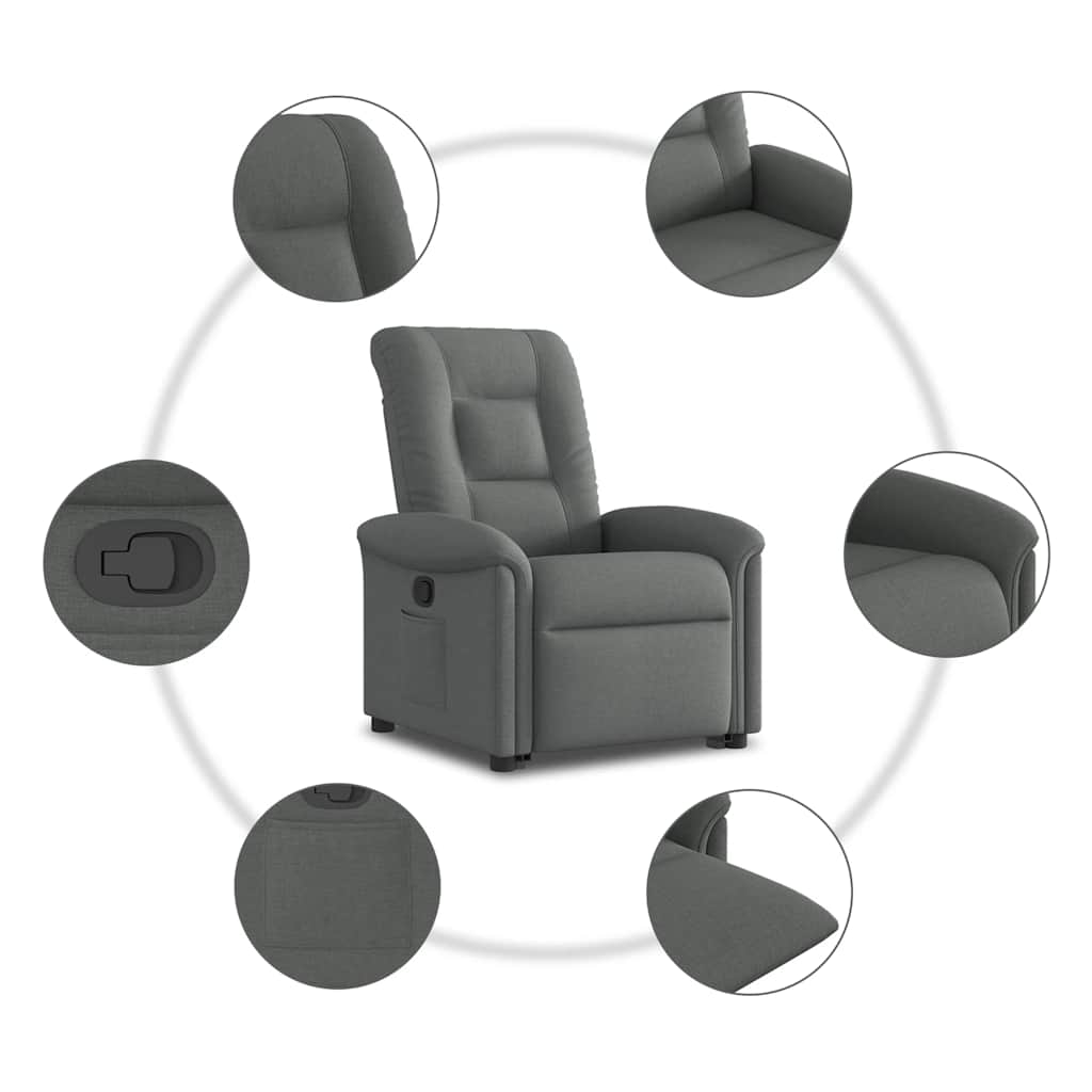 vidaXL Fauteuil relax releveur en tissu gris foncé