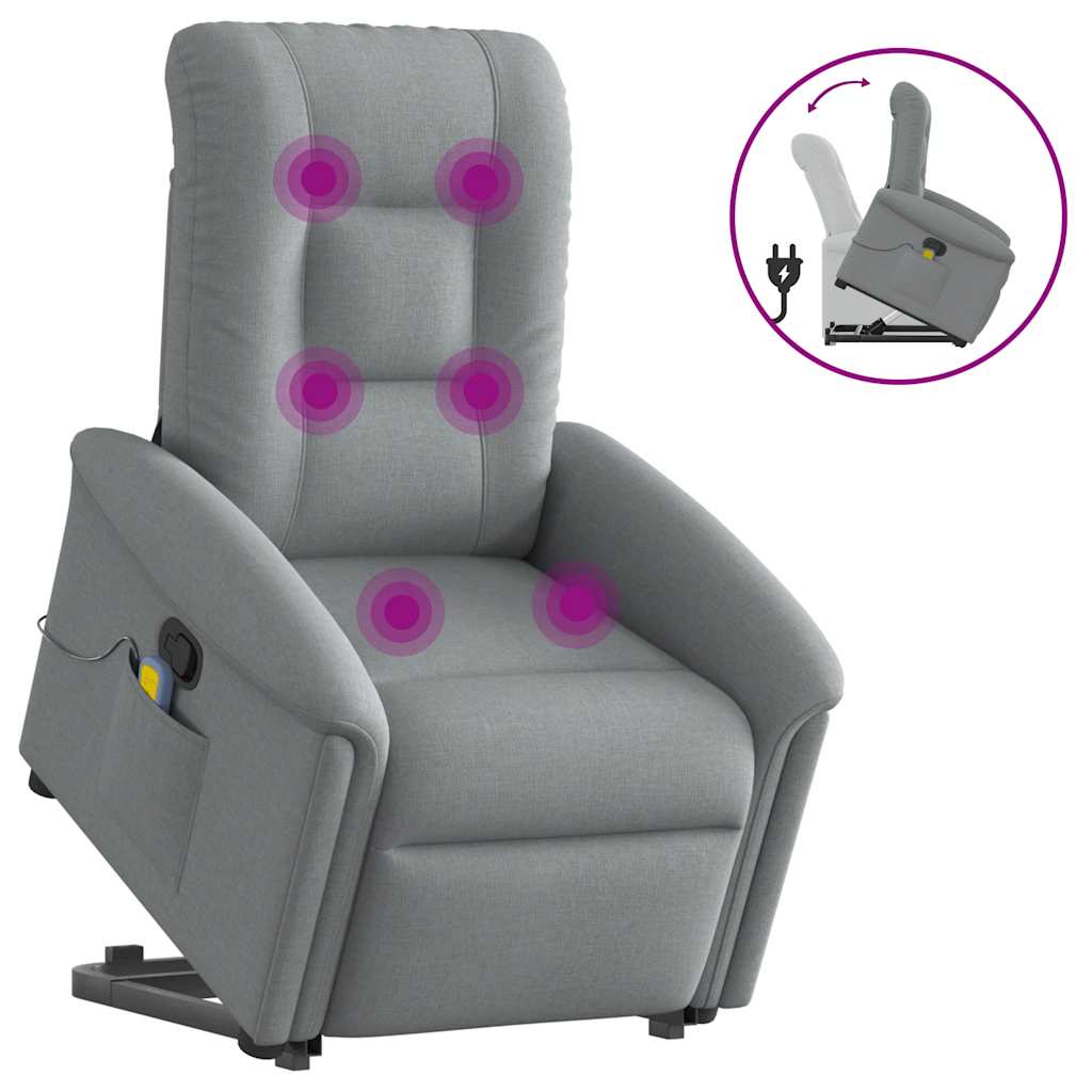 vidaXL Fauteuil de massage releveur gris clair en tissu