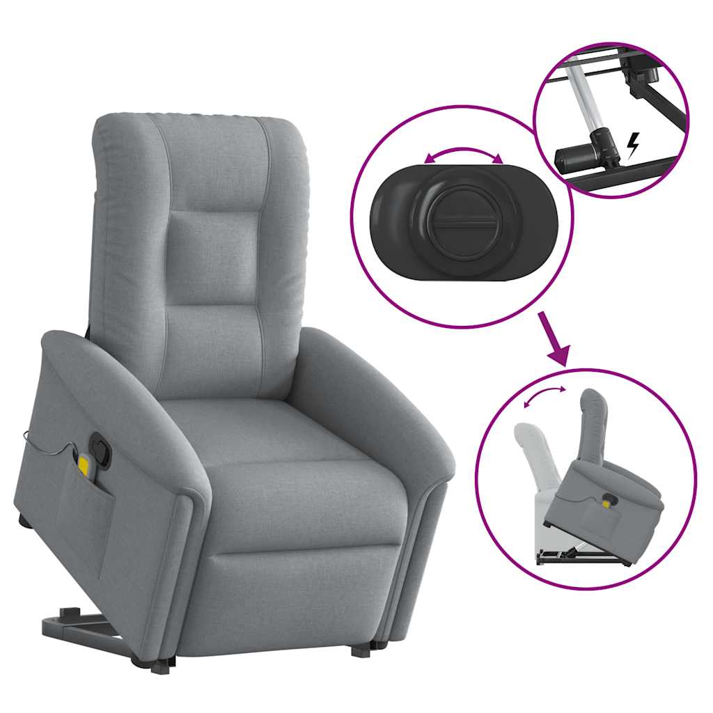vidaXL Fauteuil de massage releveur gris clair en tissu