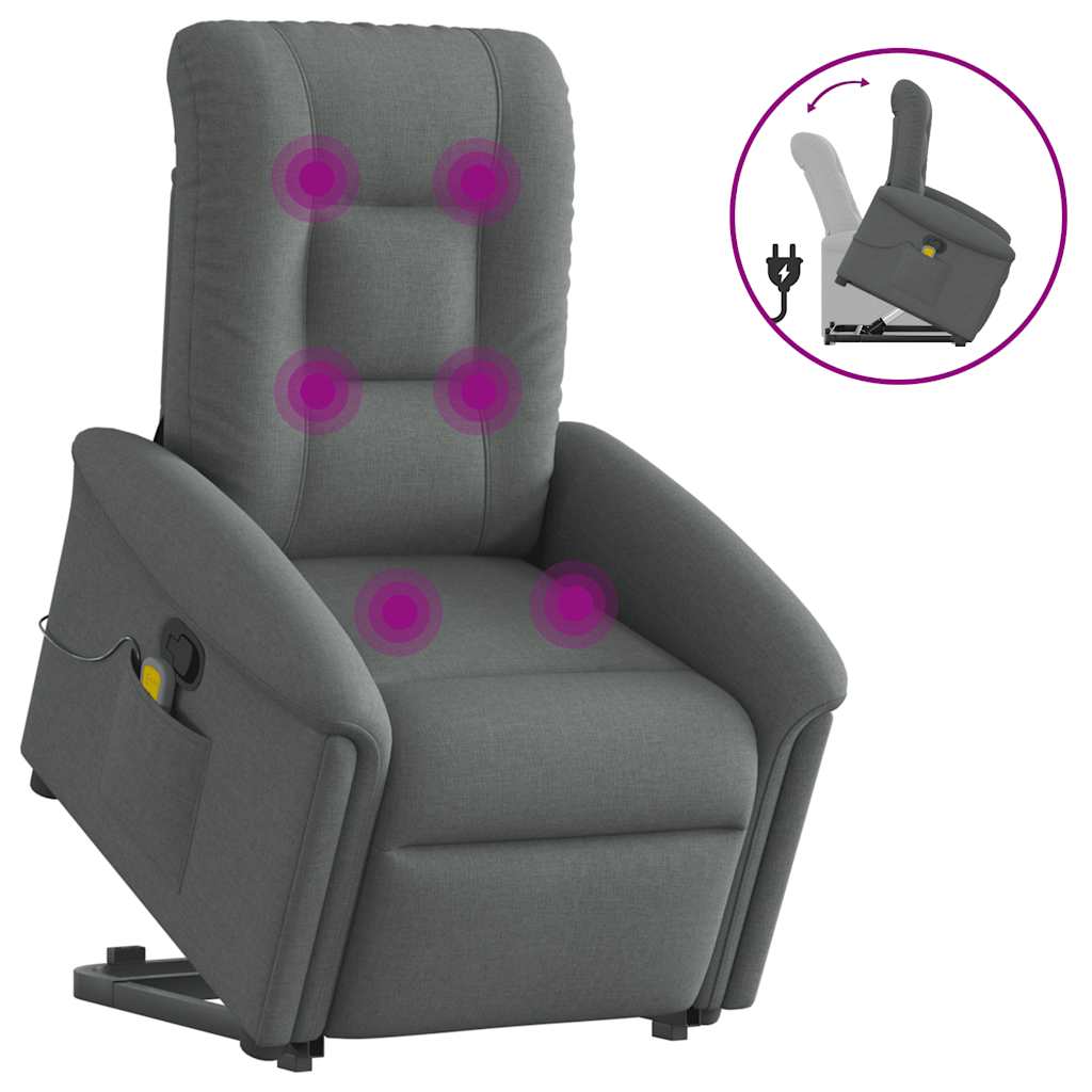 vidaXL Fauteuil de massage releveur gris foncé en tissu