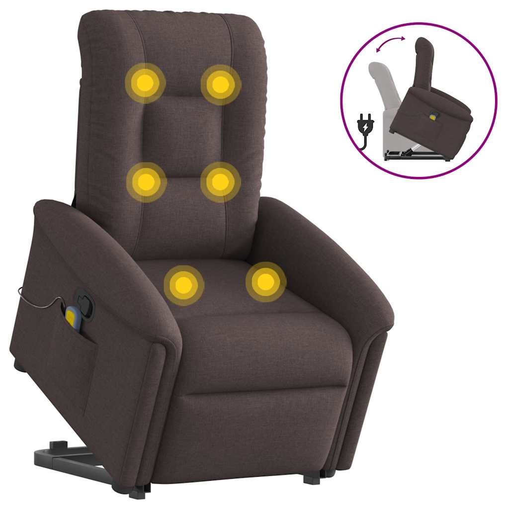 vidaXL Fauteuil de massage releveur marron foncé tissu