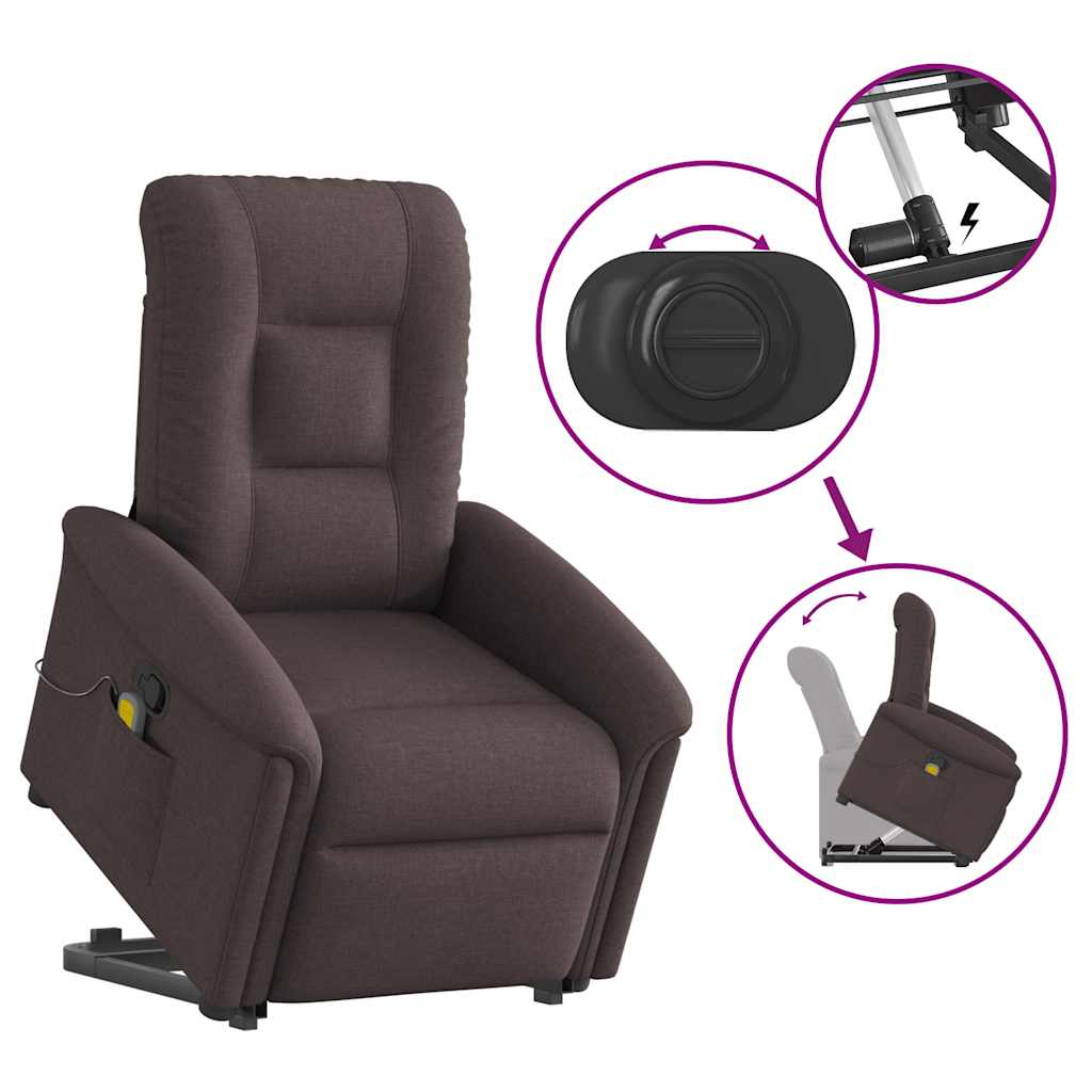 vidaXL Fauteuil de massage releveur marron foncé tissu