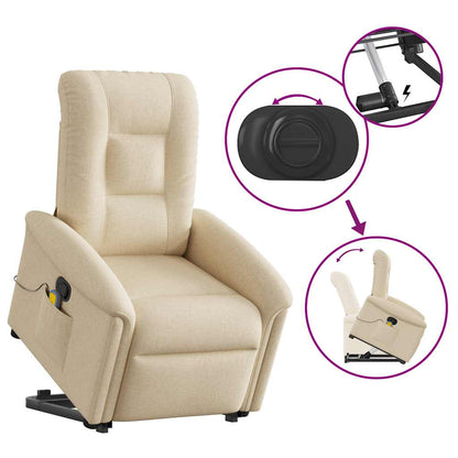 vidaXL Massagesessel mit Aufstehhilfe Creme Stoff