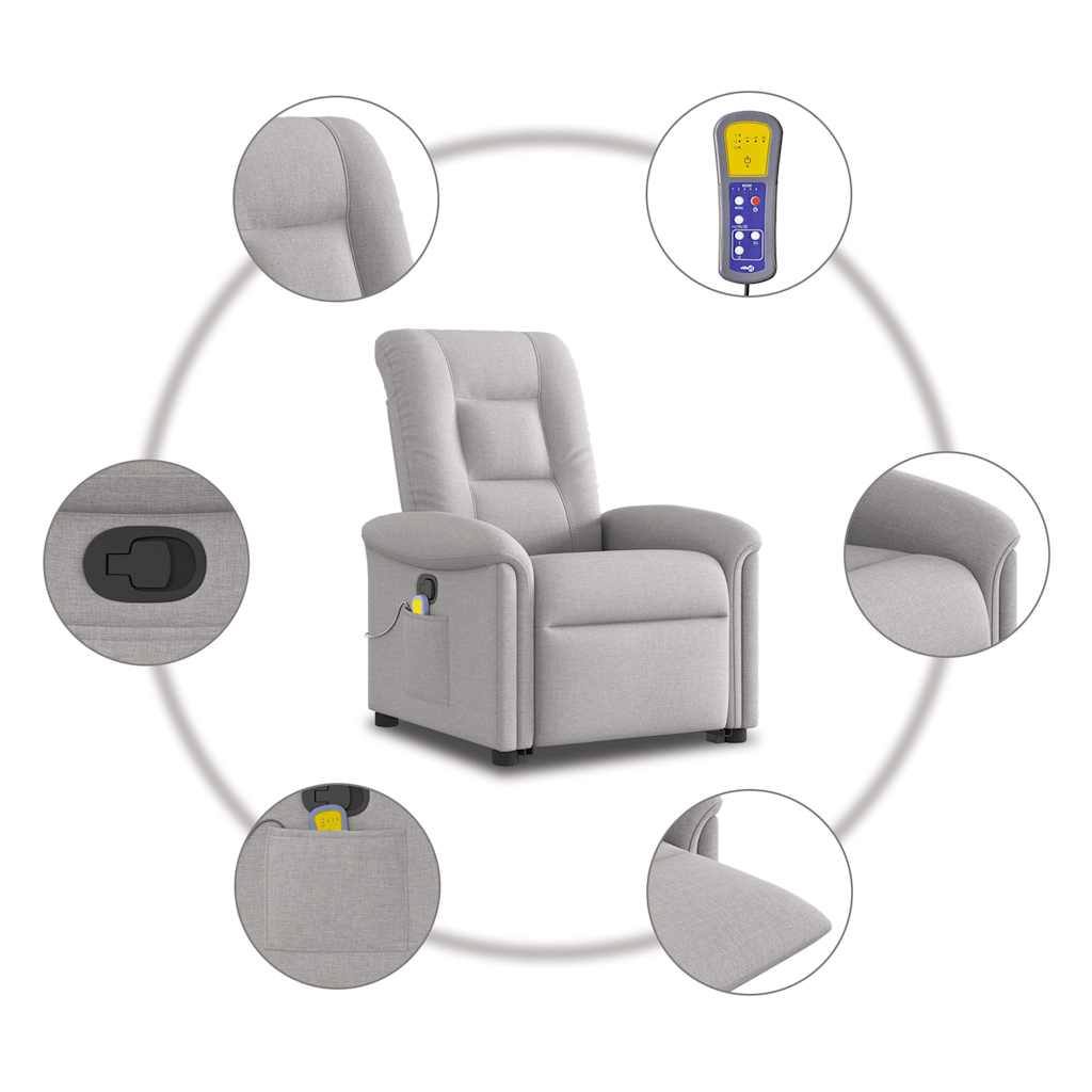 vidaXL Fauteuil de massage inclinable avec fonction de levage Gris nuage Tissu