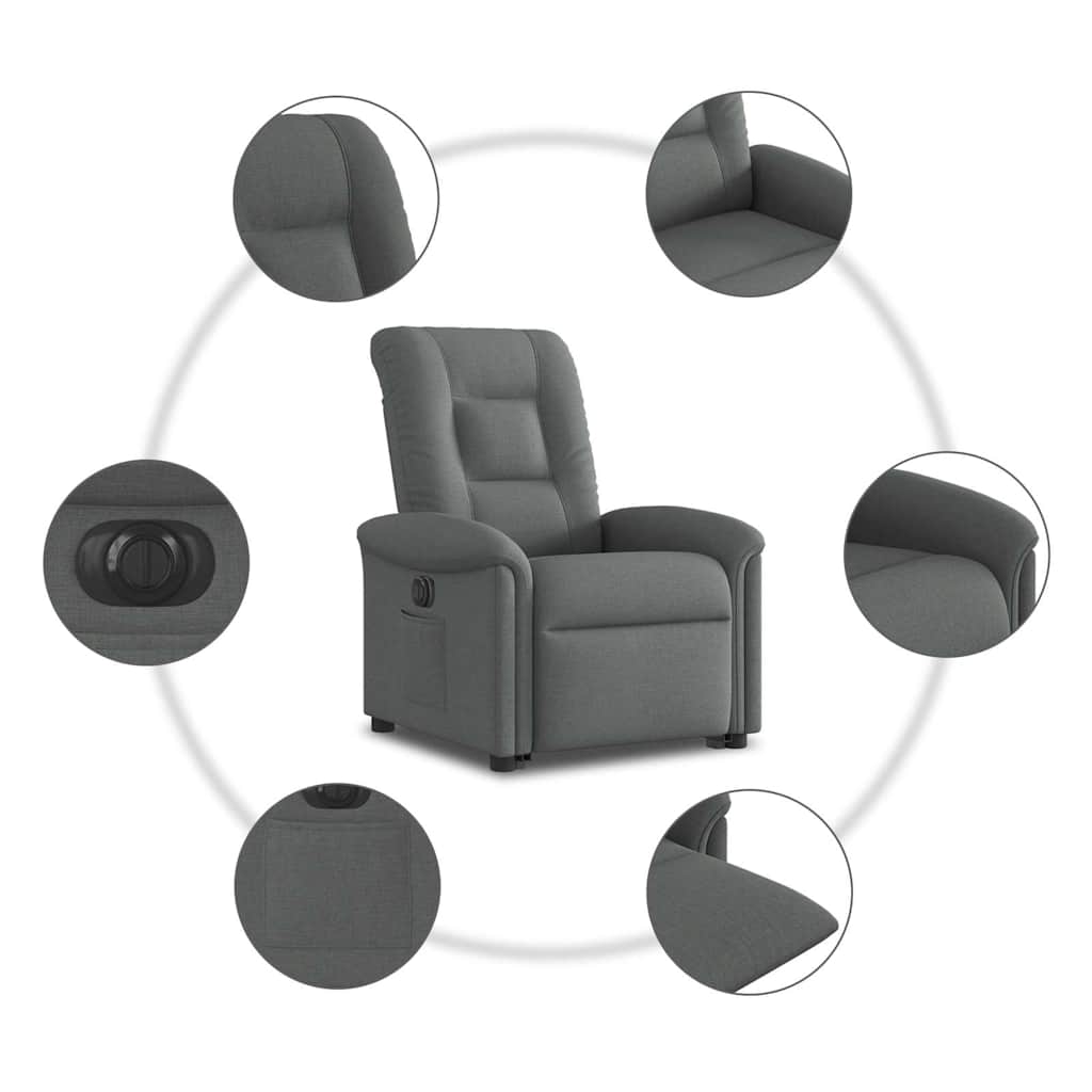 Fauteuil inclinable électrique avec fonction releveur vidaXL, tissu gris foncé