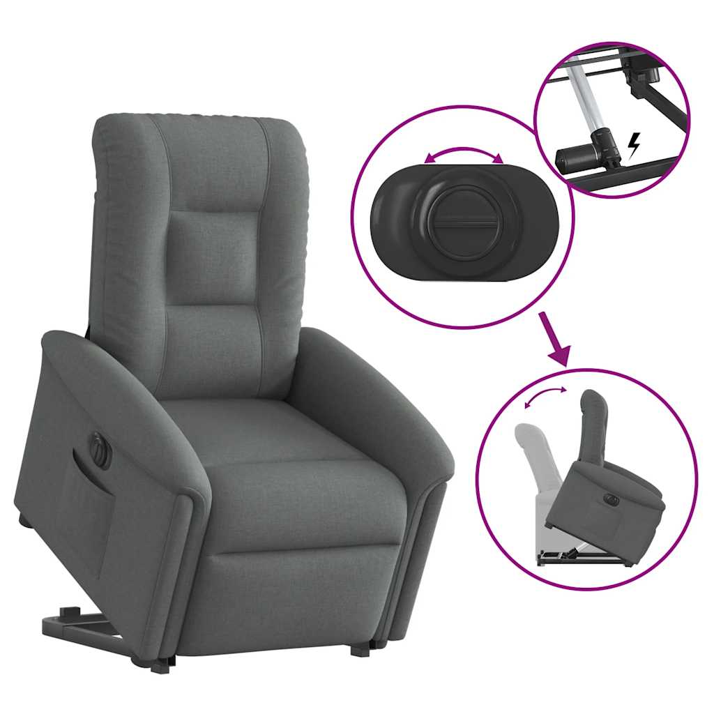 Fauteuil inclinable électrique avec fonction releveur vidaXL, tissu gris foncé