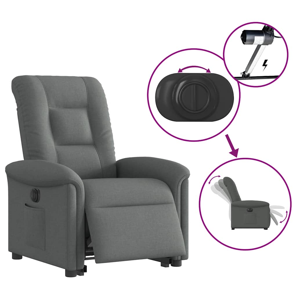 Fauteuil inclinable électrique avec fonction releveur vidaXL, tissu gris foncé
