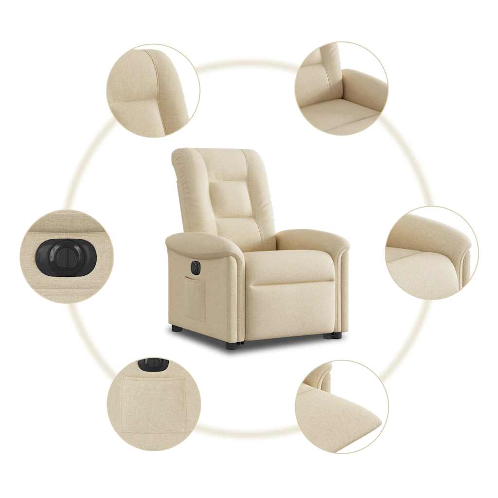 vidaXL Fauteuil de relaxation électrique crème en tissu avec fonction releveur