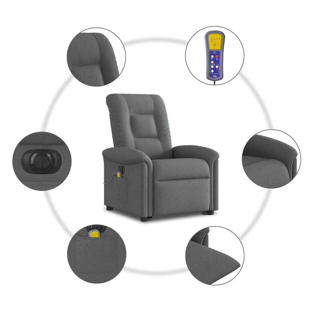vidaXL Elektrischer Massagesessel mit Aufstehhilfe Dunkelgrau Stoff