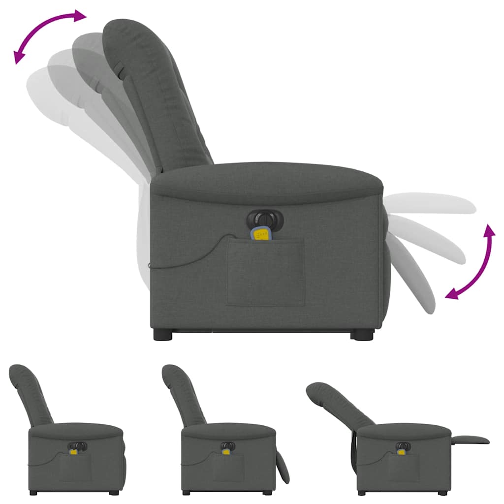 vidaXL Elektrischer Massagesessel mit Aufstehhilfe Dunkelgrau Stoff