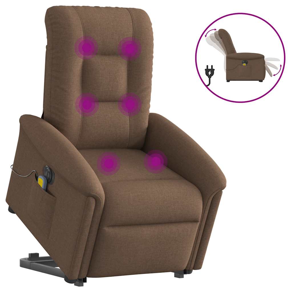 vidaXL Elektrischer Massagesessel mit Aufstehhilfe Braun Stoff