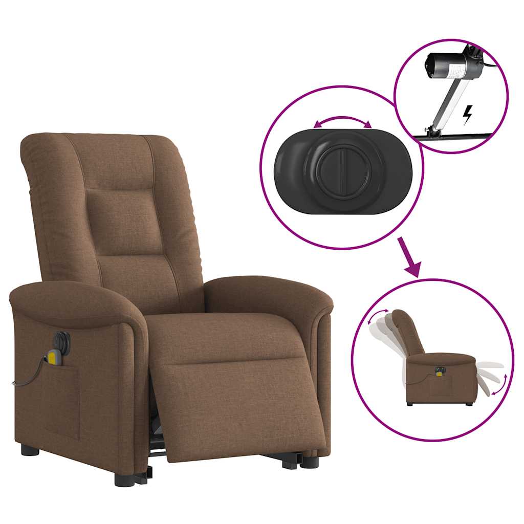 vidaXL Elektrischer Massagesessel mit Aufstehhilfe Braun Stoff