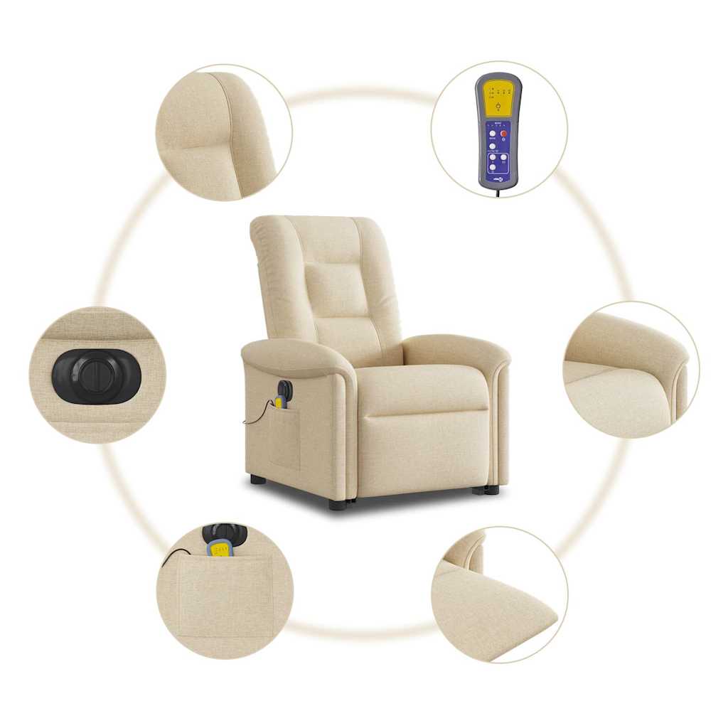 vidaXL Elektrischer Massagesessel mit Aufstehhilfe Creme Stoff