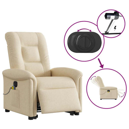 vidaXL Elektrischer Massagesessel mit Aufstehhilfe Creme Stoff