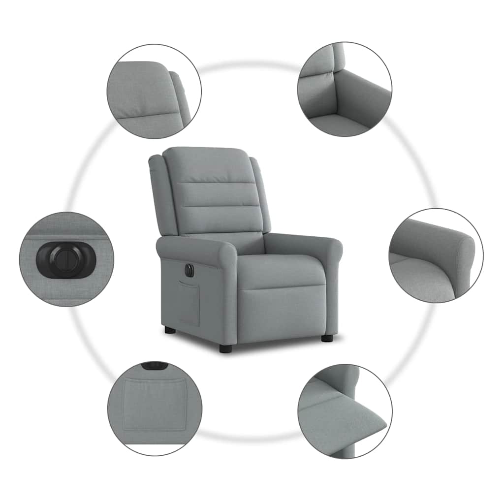 vidaXL Fauteuil relax électrique Gris clair Tissu