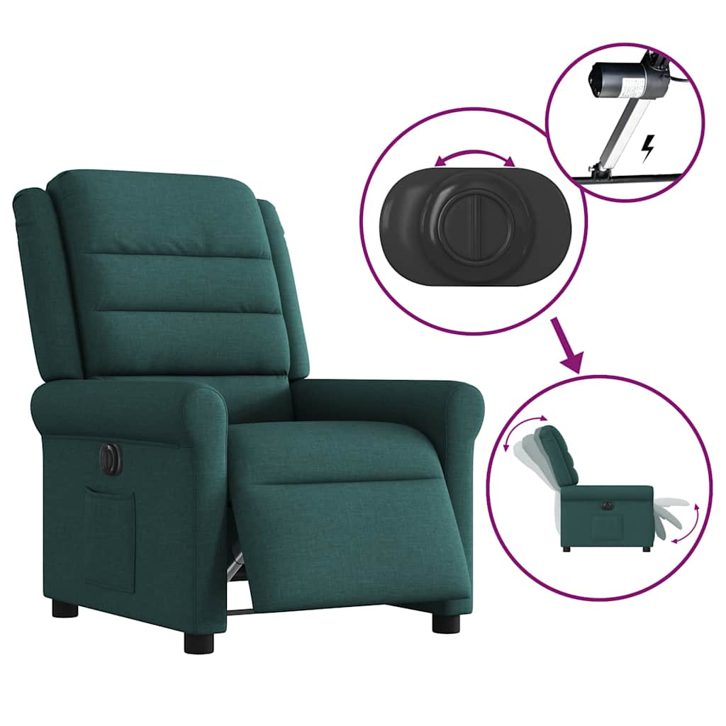 vidaXL Fauteuil relax électrique Vert foncé Tissu