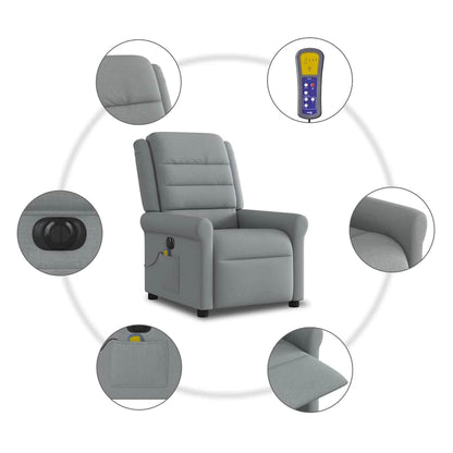 vidaXL Fauteuil de massage électrique Gris clair Tissu