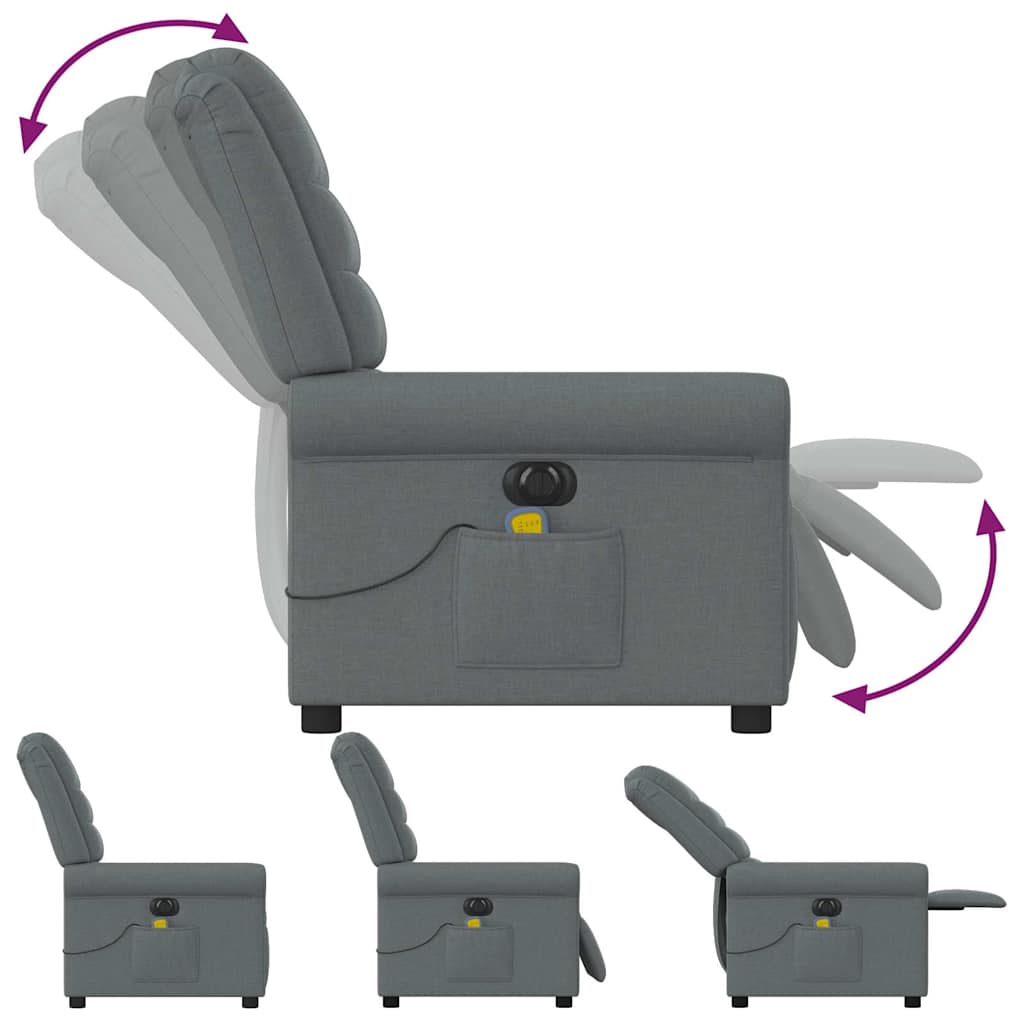 vidaXL Fauteuil de massage électrique Gris foncé Tissu