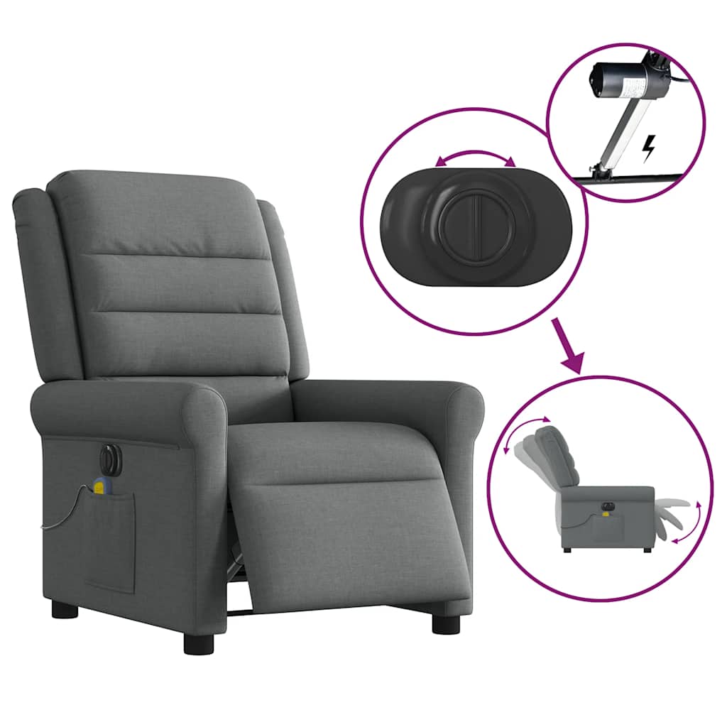 vidaXL Fauteuil de massage électrique Gris foncé Tissu