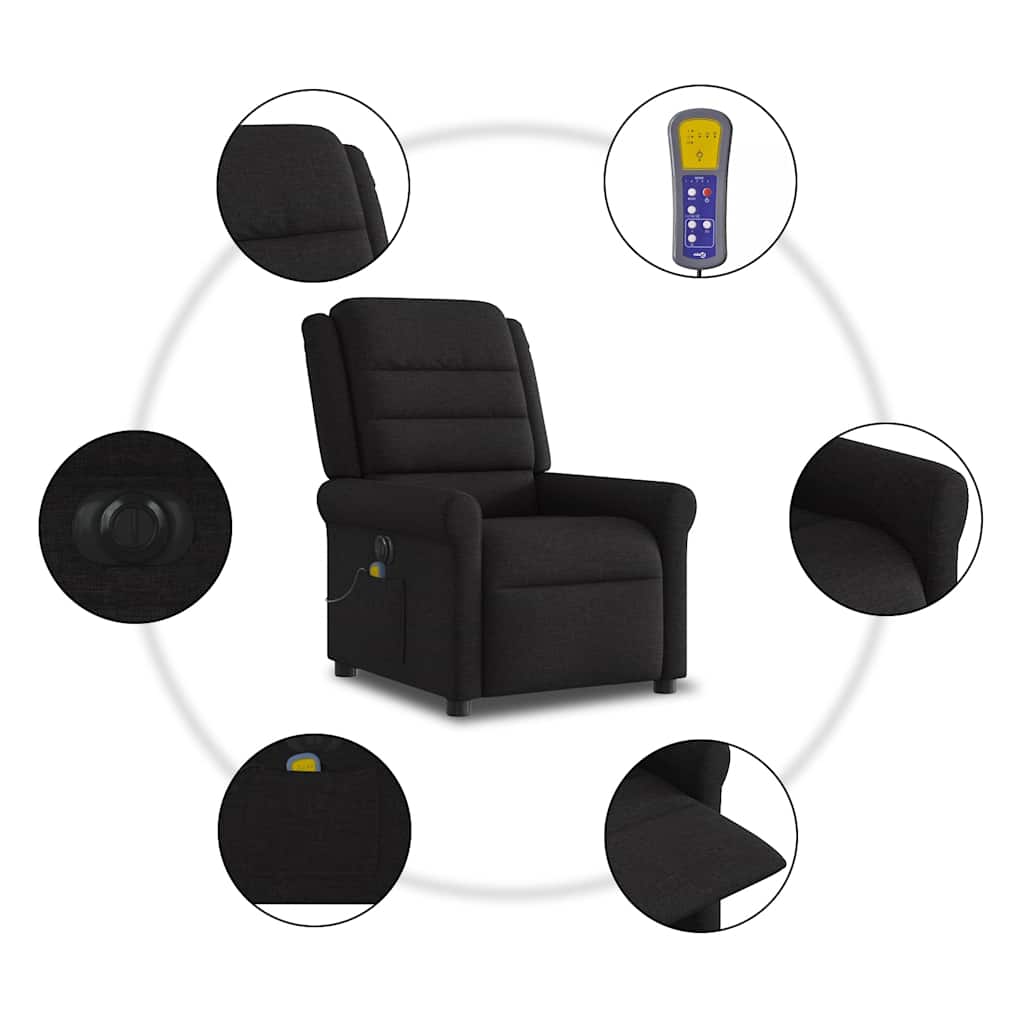 vidaXL Fauteuil de massage électrique Noir Tissu