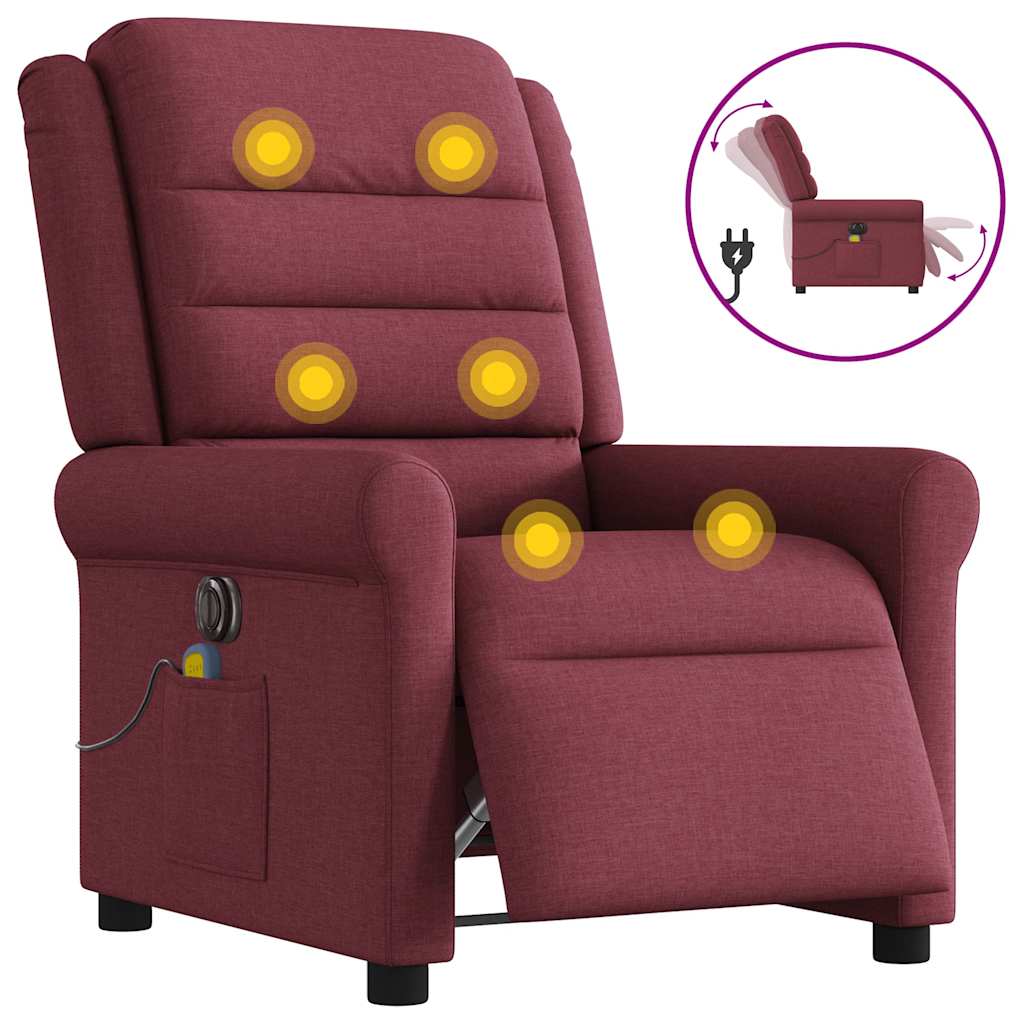vidaXL Fauteuil de massage électrique en tissu rouge bordeaux