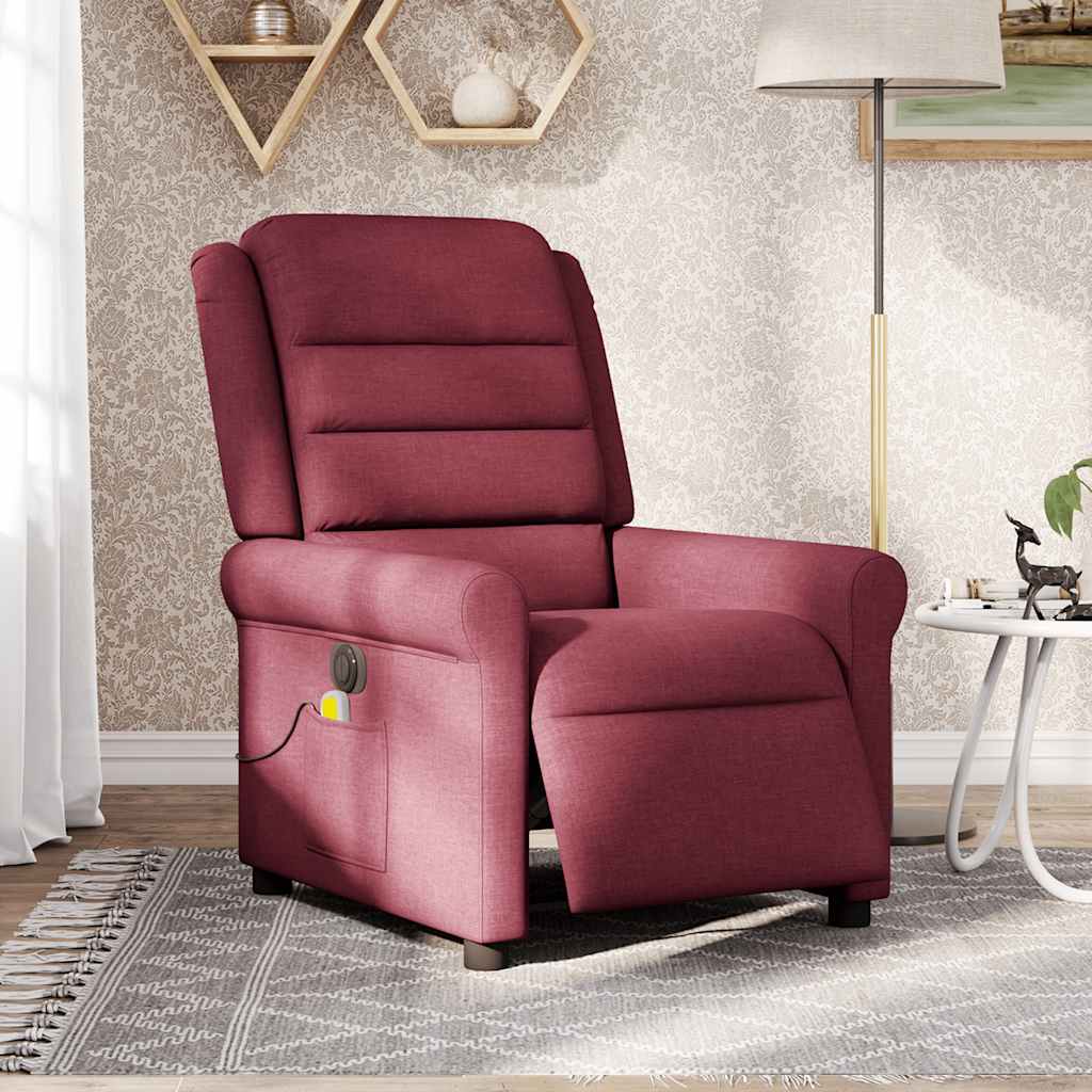 vidaXL Fauteuil de massage électrique en tissu rouge bordeaux