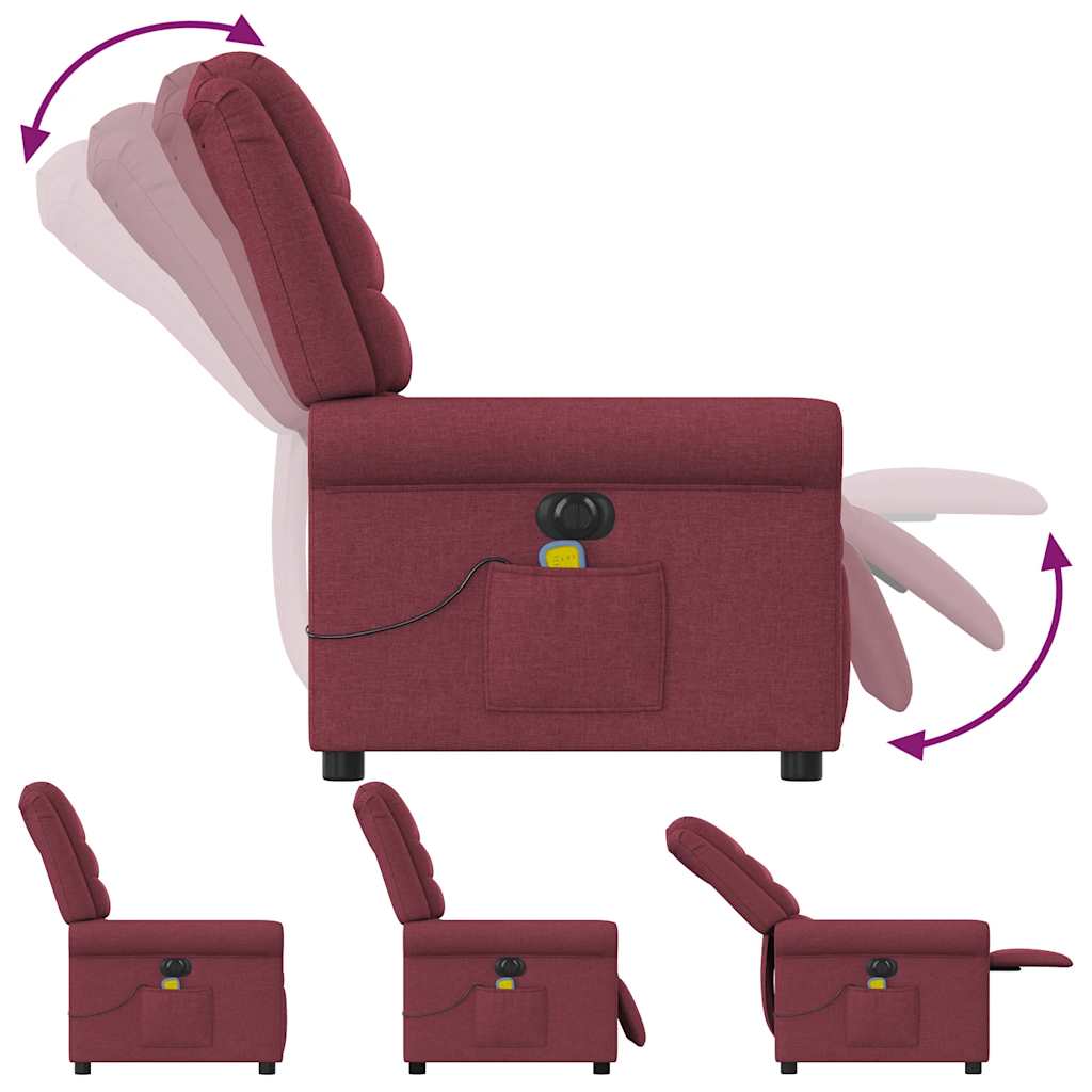 vidaXL Fauteuil de massage électrique en tissu rouge bordeaux