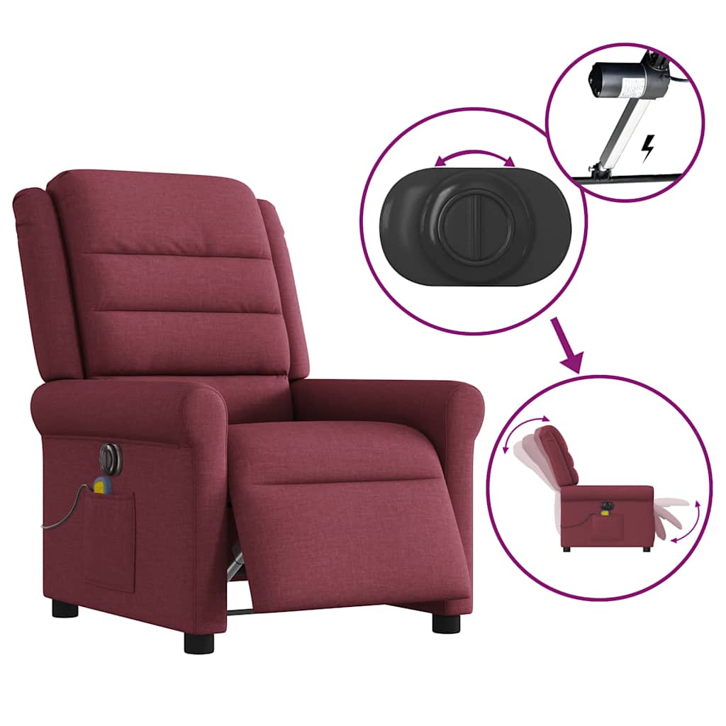 vidaXL Fauteuil de massage électrique en tissu rouge bordeaux