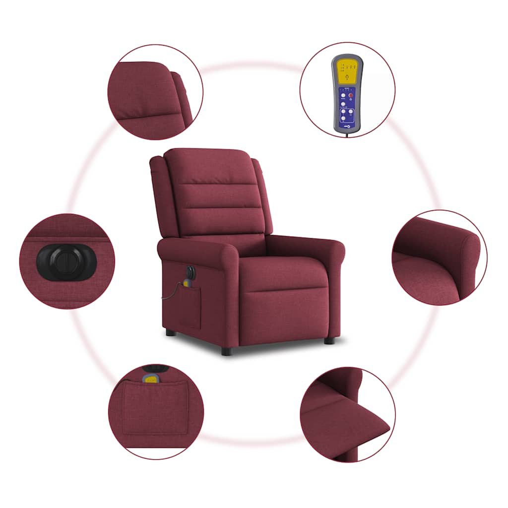 vidaXL Fauteuil de massage électrique en tissu rouge bordeaux