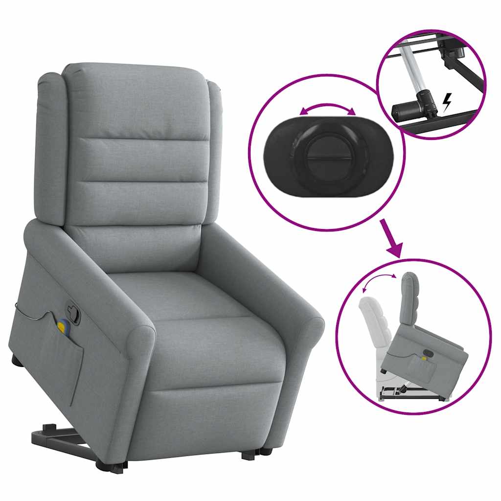 vidaXL Fauteuil de massage releveur gris clair en tissu