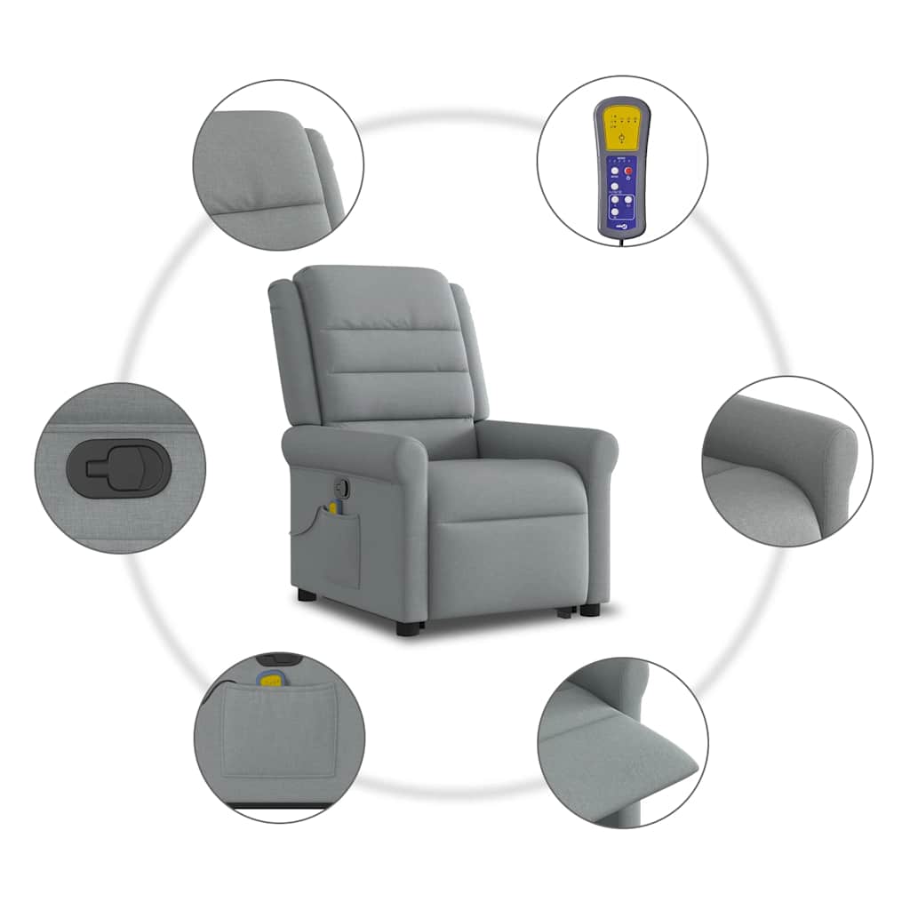 vidaXL Fauteuil de massage releveur gris clair en tissu