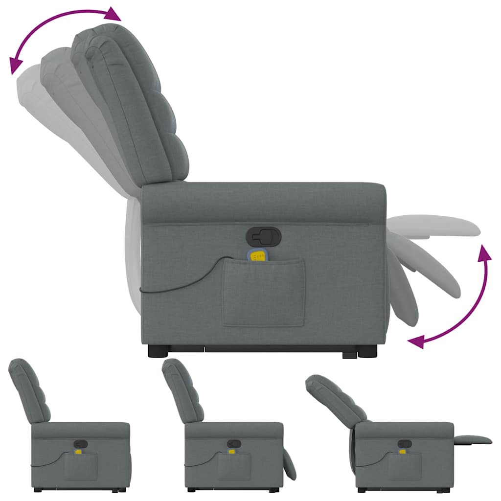 vidaXL Fauteuil de massage releveur gris foncé en tissu