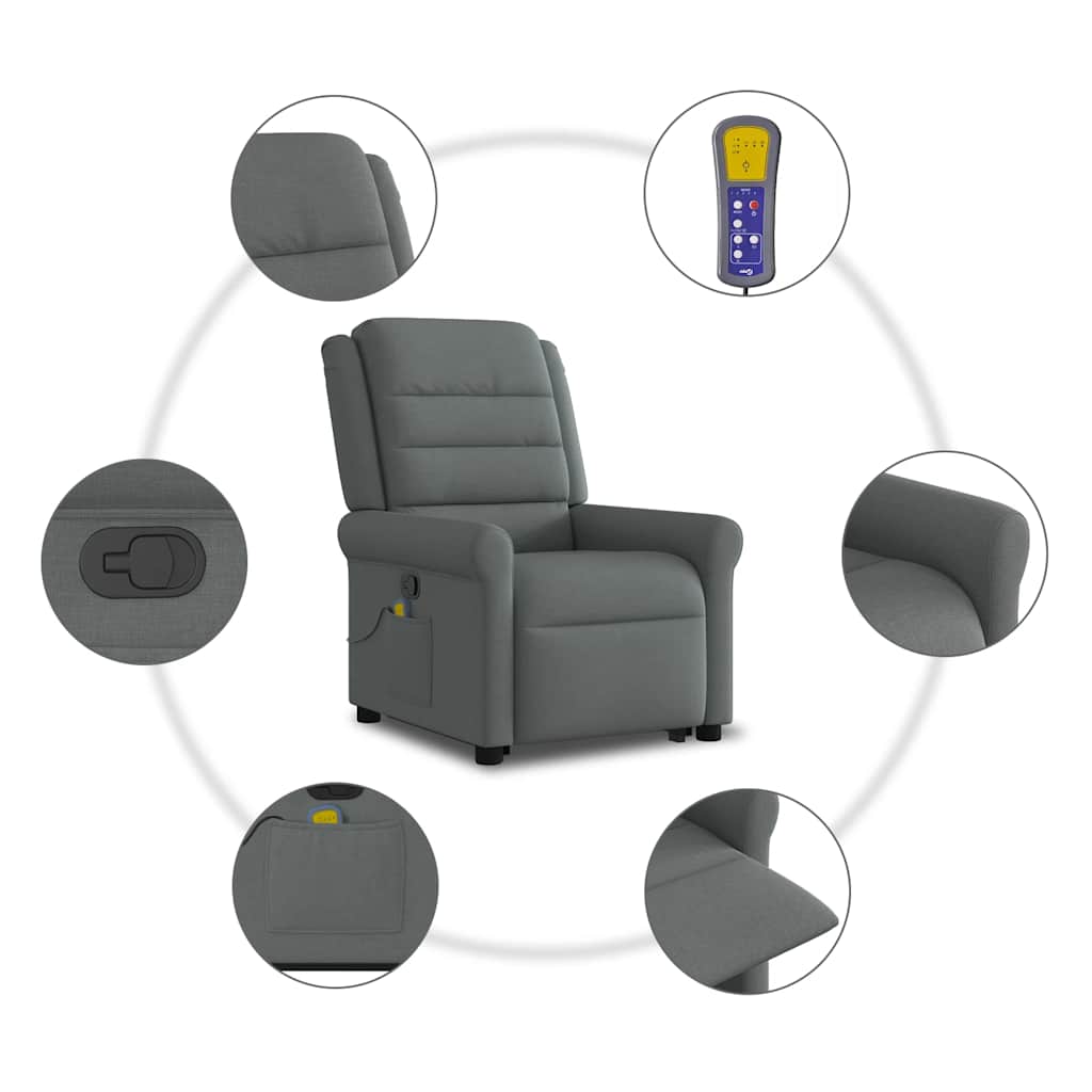 vidaXL Fauteuil de massage releveur gris foncé en tissu
