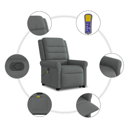 vidaXL Fauteuil de massage releveur gris foncé en tissu