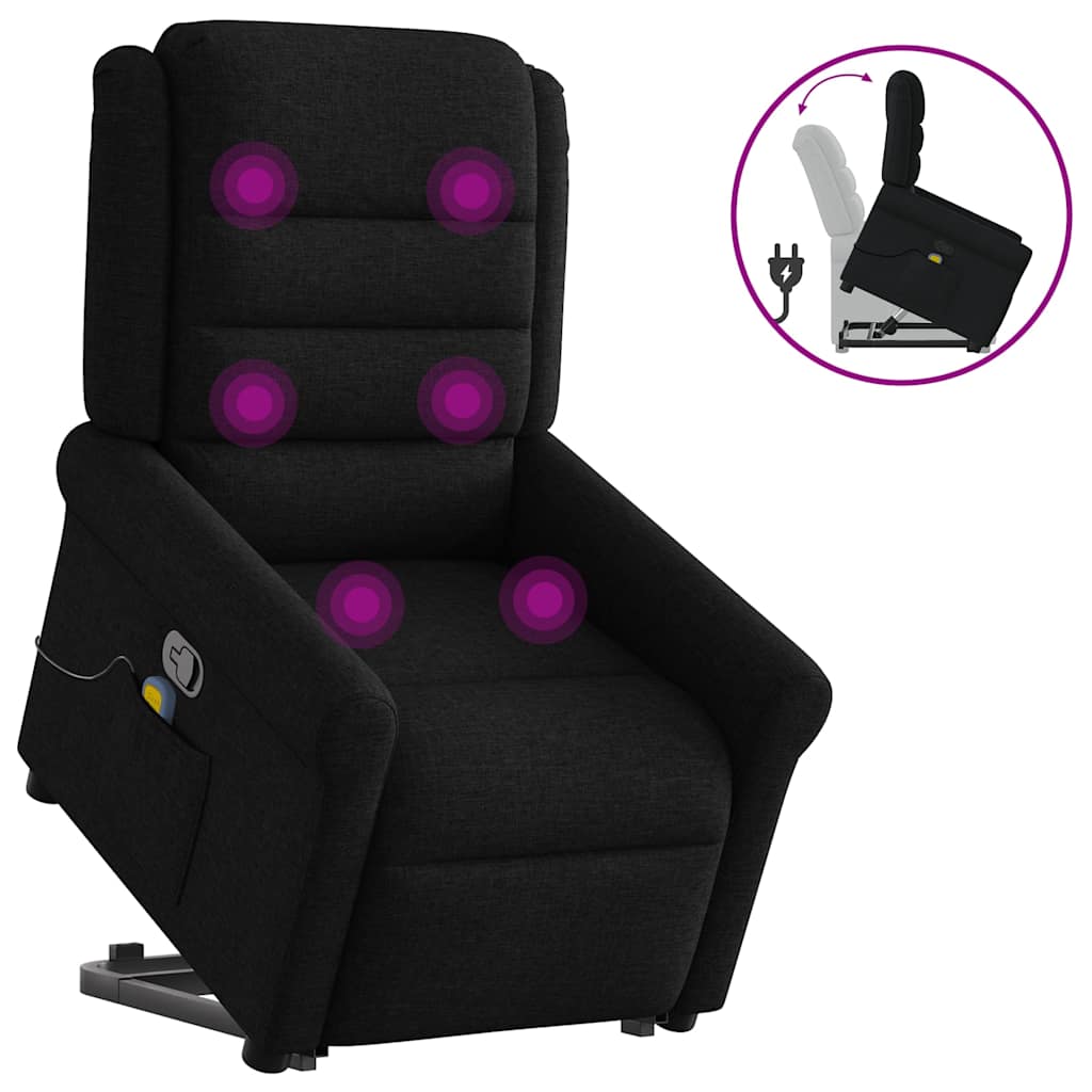 vidaXL Fauteuil de massage inclinable et releveur en tissu noir