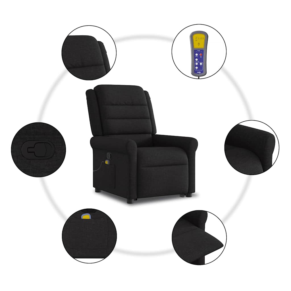 vidaXL Fauteuil de massage inclinable et releveur en tissu noir