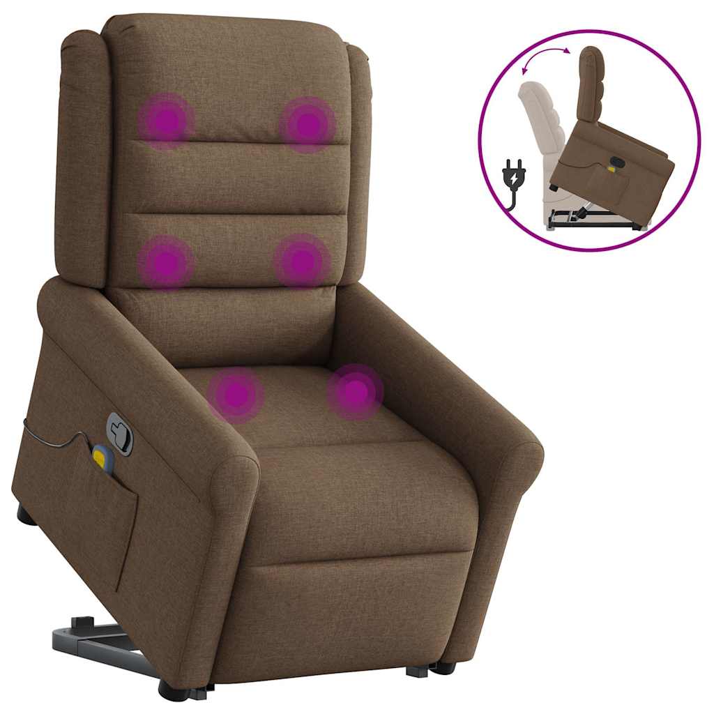 vidaXL Massagesessel mit Aufstehhilfe Braun Stoff